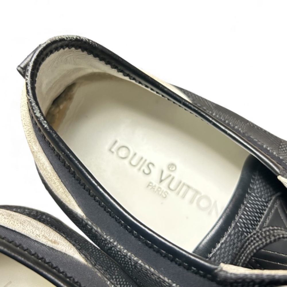 Louis Vuitton Graphite Damier Nylon|Black Leather Cap Toe Sneakers Size 7.5 Mens - Picture 9 of 12